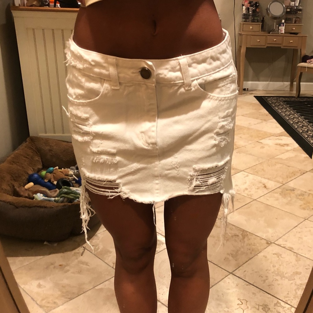 White Distressed Denim Skirt
